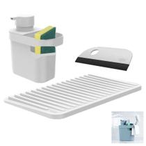 Kit Cozinha Porta Detergente Escorredor Copos Rodo - Branco