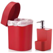 Kit Cozinha Porta Detergente Lixeira Hide 3,5 L - Vermelho