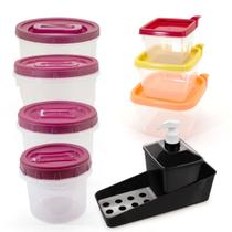 Kit Cozinha Potes organizador de Armário + Potes de Mantimentos + Porta Detergente