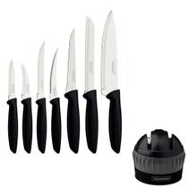 Kit Cozinha Premium Jogo de Facas Plenus 7 Peças Preto com Afiador Profio Profissional