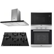 Kit cozinha quarteto coifa de parede 90cm, cooktop a gás 5b, microondas 25 litros, forno elétrico 71 litros franke 220v