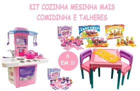 Kit Cozinha Que Sai Agua e Mesinha Com Talheres Comidinha - Big Star Brinquedos