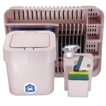 Kit Cozinha rosa com Lixeira de pia de 4 liros + Escorredor de louça + Dispenser Detergente