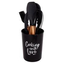 Kit Cozinha Silicone Vermelho Cabo Bambu 7pçs Utensílios - Quality House