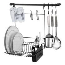 Kit Cozinha Suspensa Cook Home 8 Black Escorredor De Louças de Parede Porta Talher