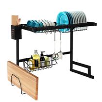 Kit Cozinha Suspensa Escorredor Louca Porta Rolo Potes Preto