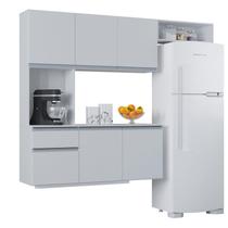 Kit Cozinha Suspensa Mel Armário e Balcão Branco Poquema Kit Cozinha Suspensa Mel Armário e Balcão Branco Poquema