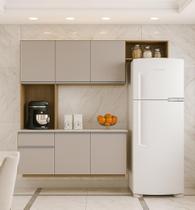 Kit Cozinha Suspensa Mel com Balcão 180cm Damasco Off White Poquema Móveis