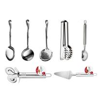 Kit Cozinha Talheres Luxo 7 Peças Inox - Escumadeira Colher Pegador Concha! - art house