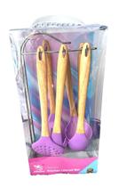 Kit Cozinha Talheres Silicone Utensílios Lilás 6 Peças