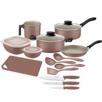 Kit Cozinha Tramontina 14 Peças Mocaccino com Panelas Antiaderentes, Facas e Utensílios Domésticos
