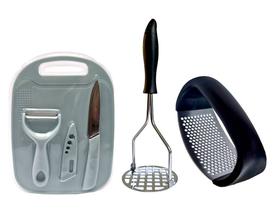 kit cozinha utensílios domésticos amassador de alho+amassador de batatas+ kit faca tábua descascador - Novo Século
