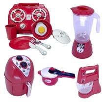 Kit Cozinha Vermelho Brinquedo Infantil Air Fryer Fogão 10Pç - Altimar
