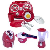 Kit Cozinha Vermelho Brinquedo Infantil Air Fryer Fogão 9pç