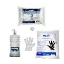 Kit Cozinheira Higienica Luva Mascara e Alcool Gel Grande Kit Cozinheira Higienica Luva Mascara e Alcool Gel Grande