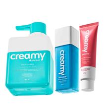 Kit Creamy Calming Cream Hidratante Facial Ácido Glicólico Redutor de Linhas e Gel de Limpeza (3 produtos)