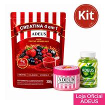 Kit Creatina ADEUS 4 em 1 Frutas Vermelhas 300g Creme Rosa Corporal 300g Gummies Vinagre de Maçã