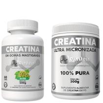 Kit Creatina Einstein Nutrition: Gomas Uva Verde + Pó Ultra Micronizada 300g Sem Sabor Kit Creatina Einstein Nutrition: Gomas Uva Verde + Pó Ultra Micronizada 300g Sem Sabor