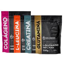 Kit: Creatina Monohidratada 250g + Colágeno 500g + Leucina 250g + Glutamina 250g - 100% Puro Importado - Soldiers Nutrit