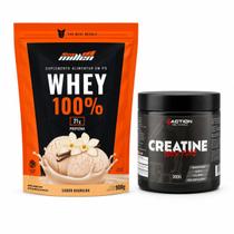 Kit Creatina Monohidratada 300g 4Action Whey 100 Refil 900g New Millen Sabor Baunilha