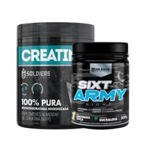 Kit: Creatina Monohidratada Pote 300g 100% Pura + Pré-Treino Sixt Army Night 300g - Soldiers Nutrition