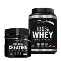 Kit Creatina Monohidratada Pura 300g + 100% Whey Concentrated Morango Pote 1kg - Darkmoon