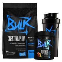 Kit Creatina Pura 100% Monohidratada 500g + Pré Treino Stoutness 300g + Shaker - Bulk Suplementos - Bulk Nutrition
