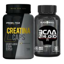 Kit Creatina Pura 180 Caps Probiotica + Bcaa 30 Caps Black Skull