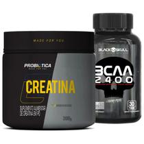 Kit Creatina Pura 300g Probiotica + Bcaa 30 Caps Black Skull