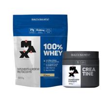 Kit Creatina Pura 300g + Whey Protein 900g Concentrado Suplemento Creatine Em Pó Academia- Max Titanium + Coqueteleira Dux Garrafinha