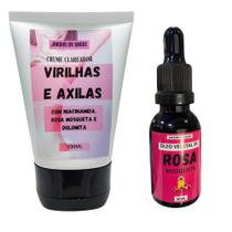 Kit Creme Clareador de Virilhas e axila + óleo de Rosa Mosqueta 100% Puro 30ml - jardim da saúde