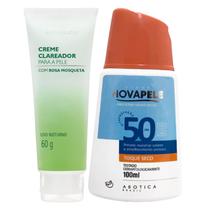 Kit Creme Clareador Para a Pele Com Rosa Mosqueta Protetor Solar Nova Pele fator alto 50 FPS