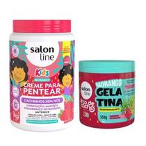 Kit Creme de Pentear 1kg e Gelatina 550g Morango Salon Line Kids