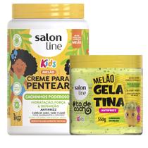 Kit Creme De Pentear Cachinhos Poderosos Melão 1kg + Gelatina Salon Line Todecacho Kids Antifrizz Melão 550g