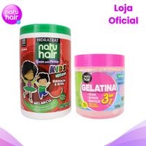 Kit Creme de Pentear Kids Melancia + Gelatina modeladora de cachos 3 em 1 Natuhair 500g Super Ativador de Cachos Antifri
