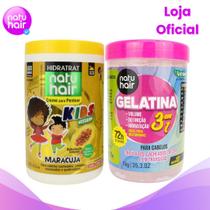 Kit Creme de Pentear Maracujá + Gelatina modeladora de cachos 3 em 1 Natuhair 1 KG
