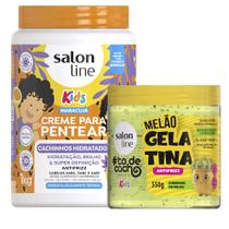 Kit Creme De Pentear Salon Line Kids Cachinhos Hidratados Maracujá 1kg + Gelatina Salon Line Todecacho Kids Antrifrizz Melão 550g