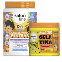 Kit Creme De Pentear Salon Line Kids Cachinhos Hidratados Maracujá 1kg + Gelatina Salon Line Todecacho Kids Maracujá 550g