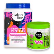 Kit Creme De Pentear Salon Line Nutricao Reparadora 1kg e Gelatina Salon Line 550g