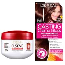 Kit Creme de Tratamento Elseve Reparação Total 5 300g e Tintura Creme Casting Creme Gloss L'oréal Chocolate Glacê 415