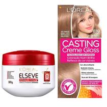 Kit Creme de Tratamento Elseve Reparação Total 5 300g e Tintura Creme Casting Creme Gloss L'oréal Louro Champagne 810