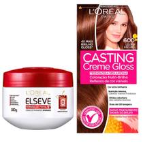 Kit Creme de Tratamento Elseve Reparação Total 5 300g e Tintura Creme Casting Creme Gloss L'oréal Louro Escuro 600