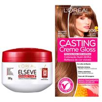 Kit Creme de Tratamento Elseve Reparação Total 5 300g e Tintura Creme Casting Creme Gloss L'oréal Louro Natural 700