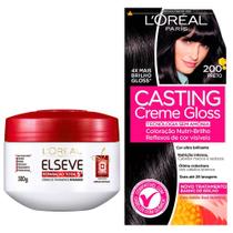Kit Creme de Tratamento Elseve Reparação Total 5 300g e Tintura Creme Casting Creme Gloss L'oréal Preto 200