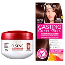 Kit Creme de Tratamento Elseve Reparação Total 5 com 300g e Tintura Creme Casting Creme Gloss L'oréal Castanho Natural 400