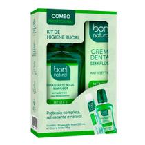 Kit Creme Dental 90g + Enxaguante Bucal 250ml Boni Natural Menta & Melaleuca Sem Flúor