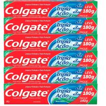 Kit Creme Dental Colgate Tripla Ação Leve 180g Pague 140g - 6 Unidades