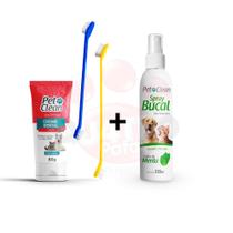 Kit Creme Dental Escova de Dente Spray Bucal para caes e gatos Pet Clean sabor Carne