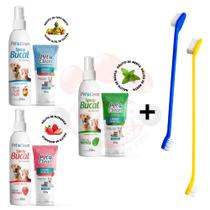 Kit Creme Dental + Escova de Dente Spray Bucal para caes e gatos Pet Clean sabor tutti frutti