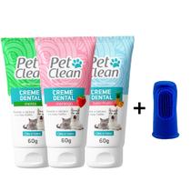 Kit Creme Dental + Escova Dedeira para Cães Gato Pet Clean